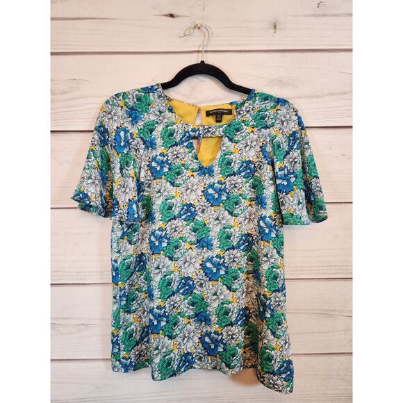 Banana Republic Women's Multicolor Floral Lined Flutter Sleeve Spring‎ Blouse XS - Picture 1 of 5